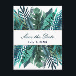 Tropisch grüne Aquamarine Blätter Hochzeitstag spe Ankündigungspostkarte<br><div class="desc">Anpassen mit jedem Text.</div>