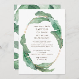 Tropisch grüne Blätter. Grüne botanische Taufe Einladung