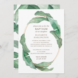 Tropisch grüne Blätter. Grüne botanische Taufe Einladung