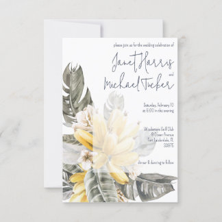 Tropisch-grüne und gelbe Bananen-Blätter Hochzeit Einladung