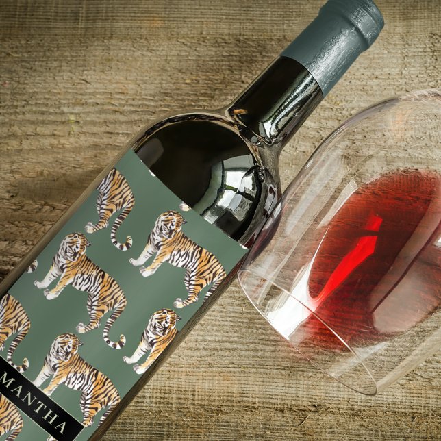 Tropisch grünes Aquarellmuster mit Namen Weinetikett (Von Creator hochgeladen)