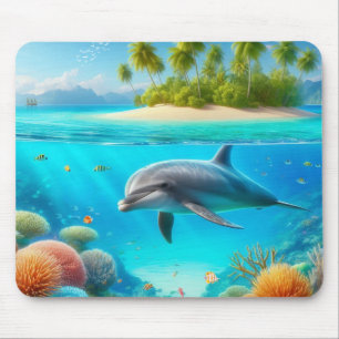 Tropisch/Hawaii farbiger Unterwasserdelphin Mousepad