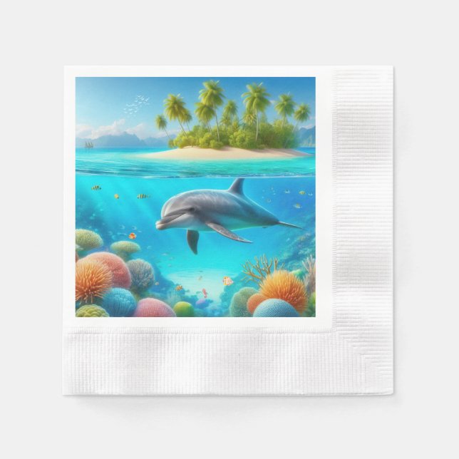 Tropisch/Hawaii farbiger Unterwasserdelphin Serviette (Vorderseite)