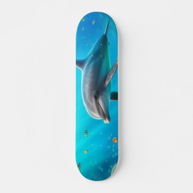 Tropisch/Hawaii farbiger Unterwasserdelphin Skateboard (Vorne)