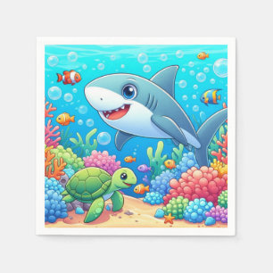 Tropisch/hawaii farbiger Unterwasserhai & Schildkr Serviette