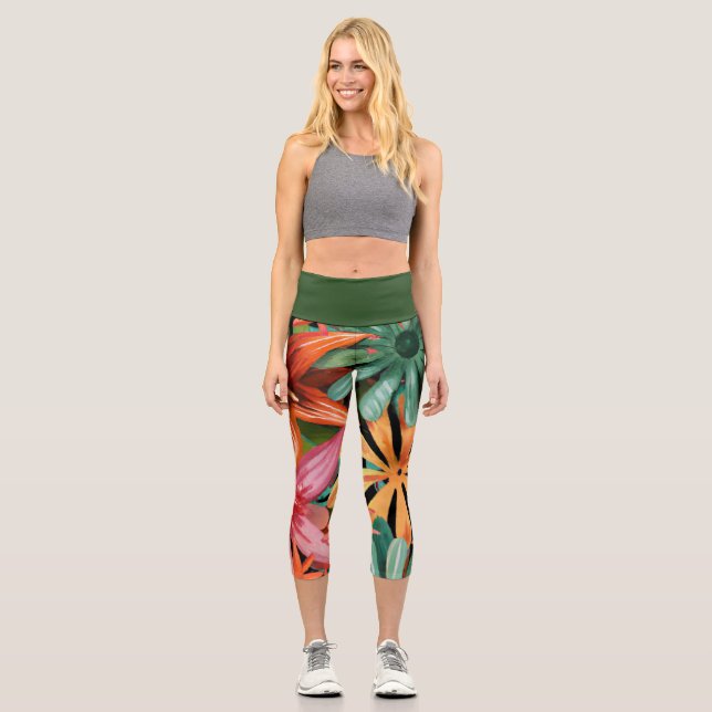 tropisch/hawaiianisch/blumenreich/Blume Capri Leggings (Vorderseite)