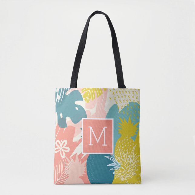 Tropisch Hawaiianische Ananas Monogram Tote Bag (Vorderseite)