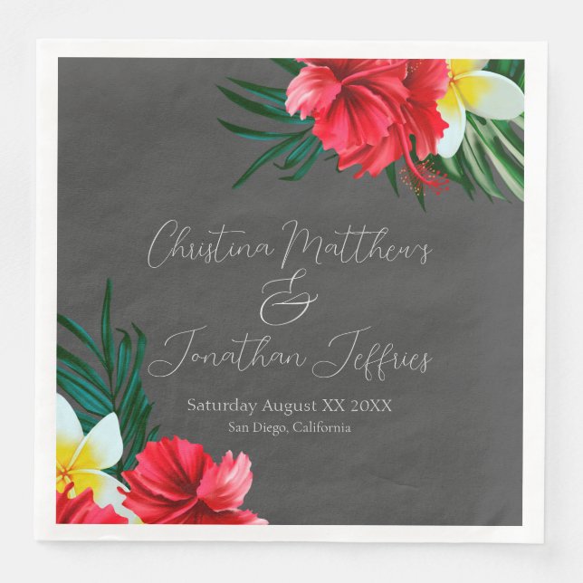 Tropisch-hawaiianische Blume auf Elegangrau Serviette (Vorderseite)