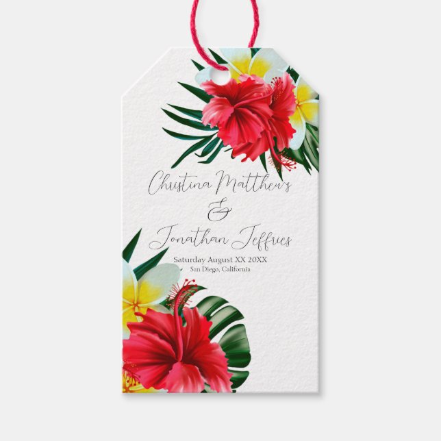 Tropisch-hawaiianische Blume auf elegantem Weiß Geschenkanhänger (Vorderseite)