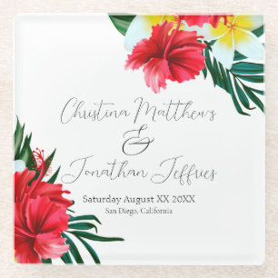 Tropisch-hawaiianische Blume auf elegantem Weiß Glasuntersetzer