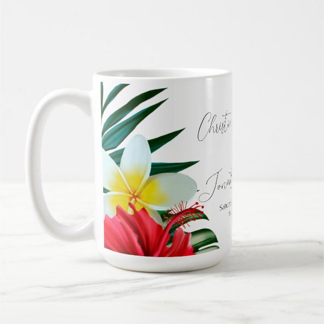 Tropisch-hawaiianische Blume Elegante Hochzeit auf Kaffeetasse (Links)