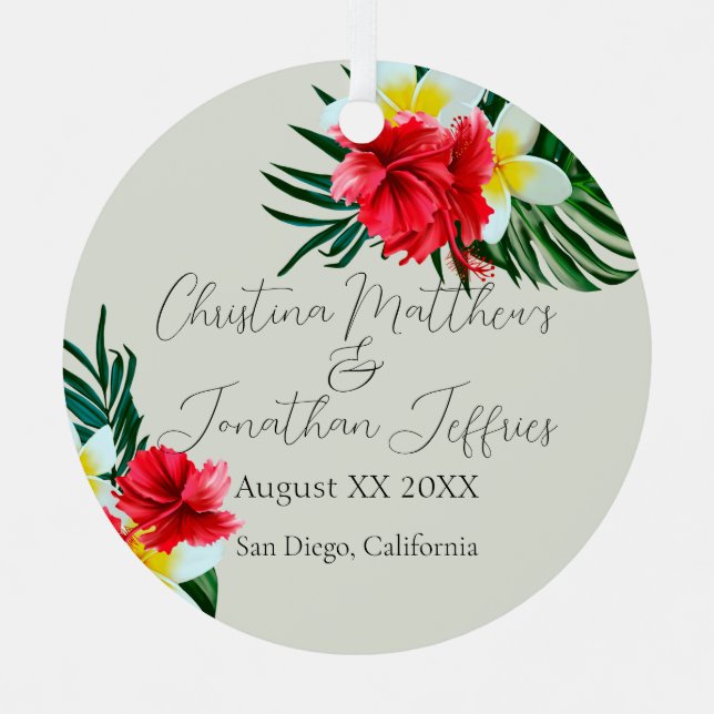 Tropisch-hawaiianische Blume Elegante Hochzeit auf Ornament Aus Metall (Vorderseite)