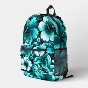 Tropisch-hawaiianische Blume Hibiskus Aquamarin Bl Bedruckter Rucksack