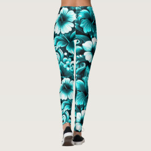 Tropisch-hawaiianische Blume Hibiskus Aquamarin Bl Leggings