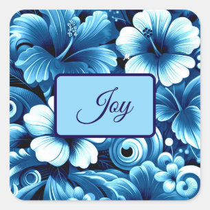 Tropisch-hawaiianische Blume Hibiskus Blaues Muste Quadratischer Aufkleber