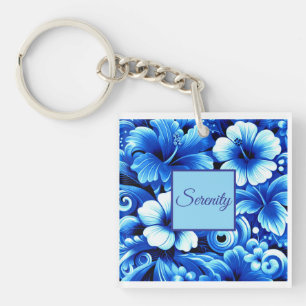 Tropisch-hawaiianische Blume Hibiskus Cobalt Blue Schlüsselanhänger