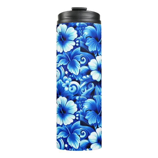 Tropisch-hawaiianische Blume Hibiskus Cobalt Blue Thermosbecher (Vorderseite)