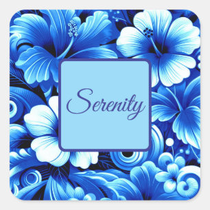 Tropisch-hawaiianische Blume Hibiskus Cobalt Seren Quadratischer Aufkleber