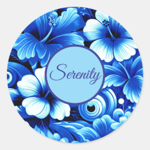 Tropisch-hawaiianische Blume Hibiskus Cobalt Seren Runder Aufkleber