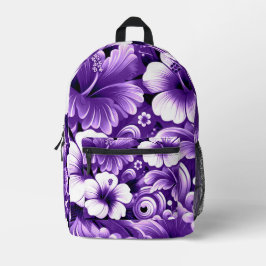 Tropisch-hawaiianische Blume Hibiskus Lila Muster Bedruckter Rucksack
