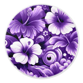 Tropisch-hawaiianische Blume Hibiskus Lila Muster Keramikknauf