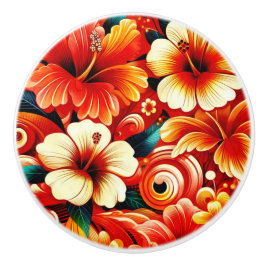 Tropisch-hawaiianische Blume Hibiskus Orange Patte Keramikknauf