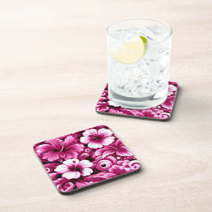 Tropisch-hawaiianische Blume Hibiskus rosa Muster Getränkeuntersetzer