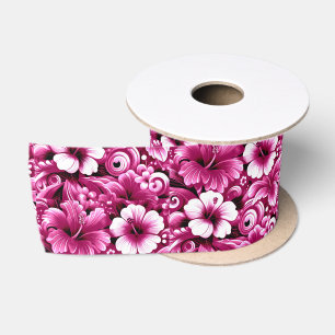 Tropisch-hawaiianische Blume Hibiskus rosa Muster Satinband