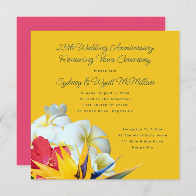 Tropisch-Hawaiianische Flora-Jahrestag Stimmen Ein Einladung (Vorne/Hinten)