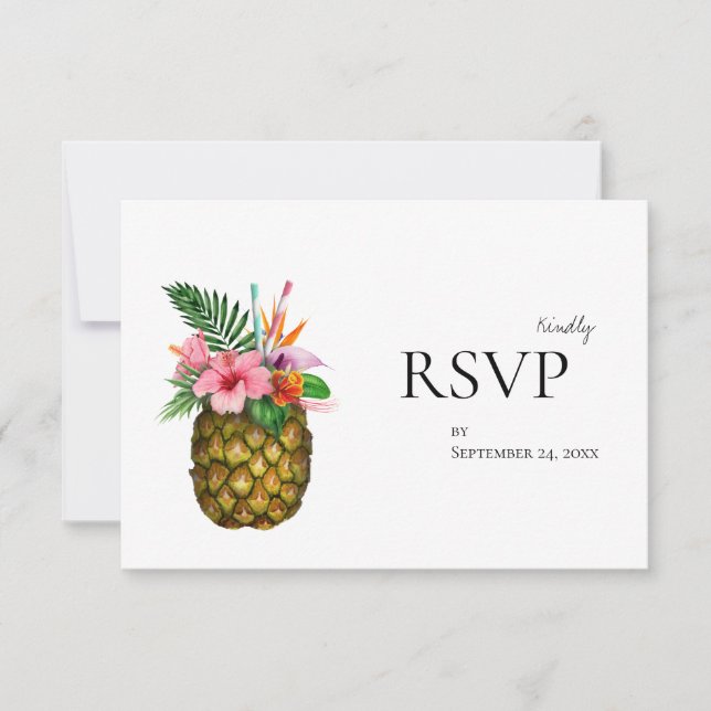 Tropisch-Hawaiianische Flora und Ananas mit Mahlze RSVP Karte (Vorderseite)