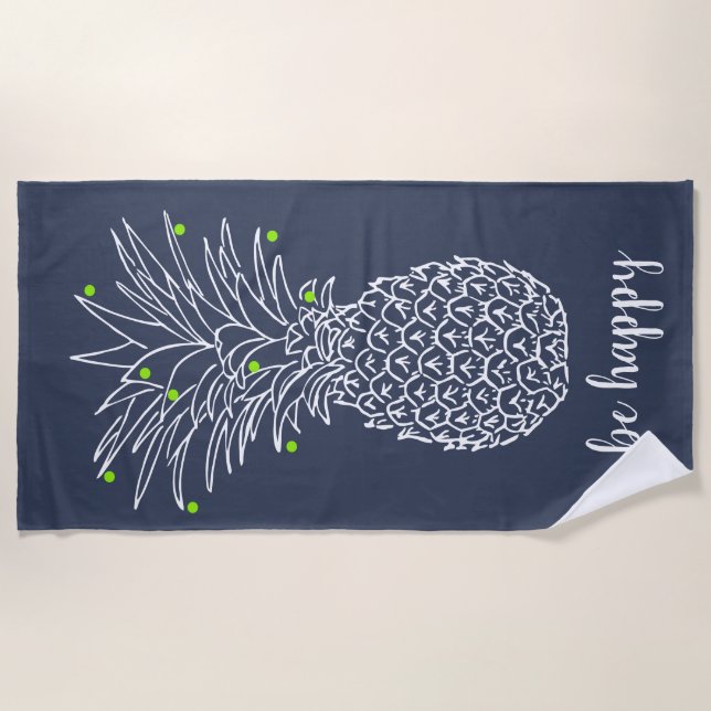 Tropisch-Hawaiianische handGezeichnet Ananas sind  Strandtuch (Vorderseite)