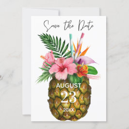 Tropisch-Hawaiianisches Blütengelb und Ananas Save The Date