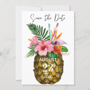 Tropisch-Hawaiianisches Blütengelb und Ananas Save The Date