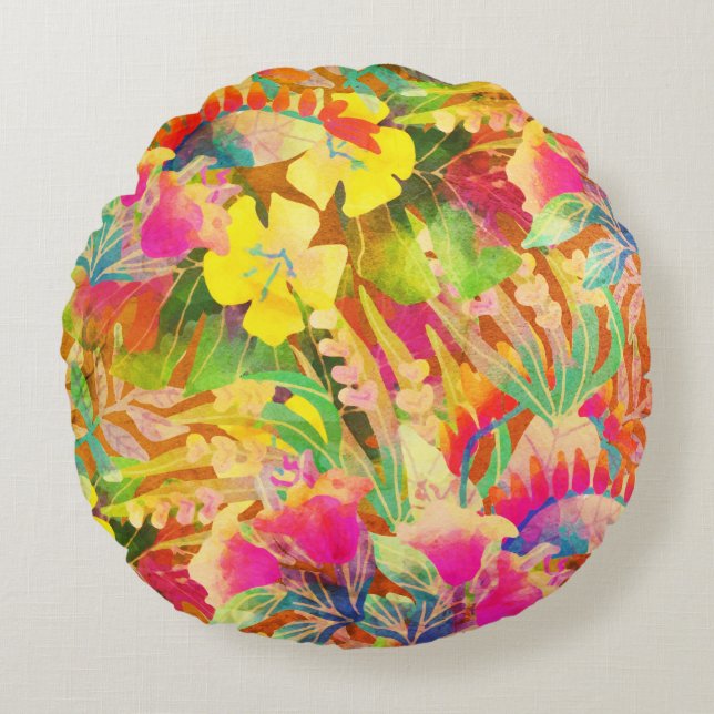 Tropisch-hawaiianisches Muster Rundes Kissen (Vorderseite)