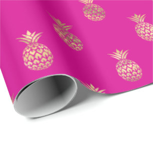 Tropisch Hot Pink Gold Ananas Muster  Geschenkpapier