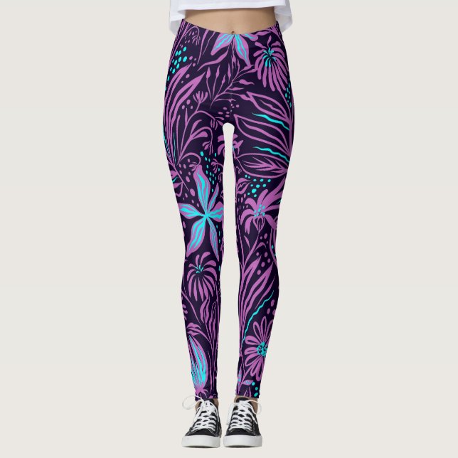 Tropisch Lila Leggings (Vorderseite)