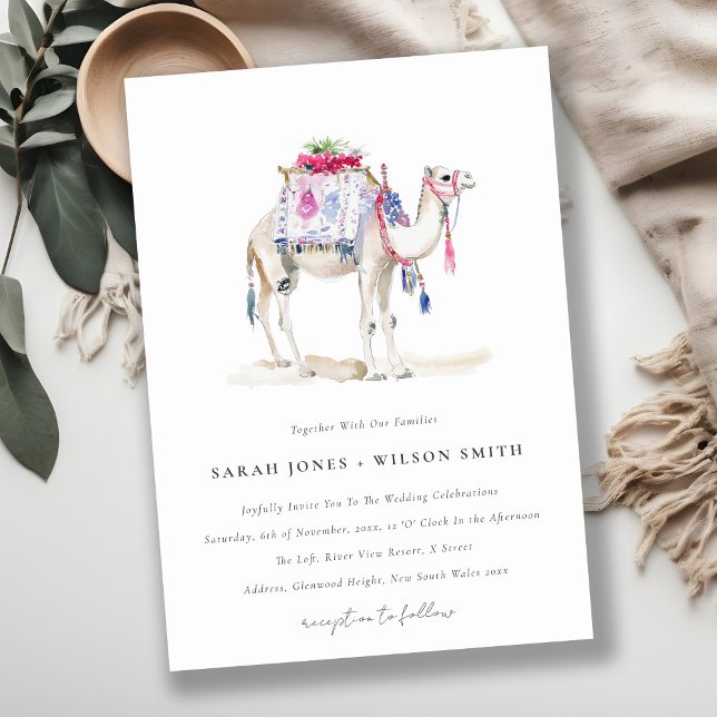 Tropisch marokkanische Camel Watercolor Hochzeit Einladung (Von Creator hochgeladen)