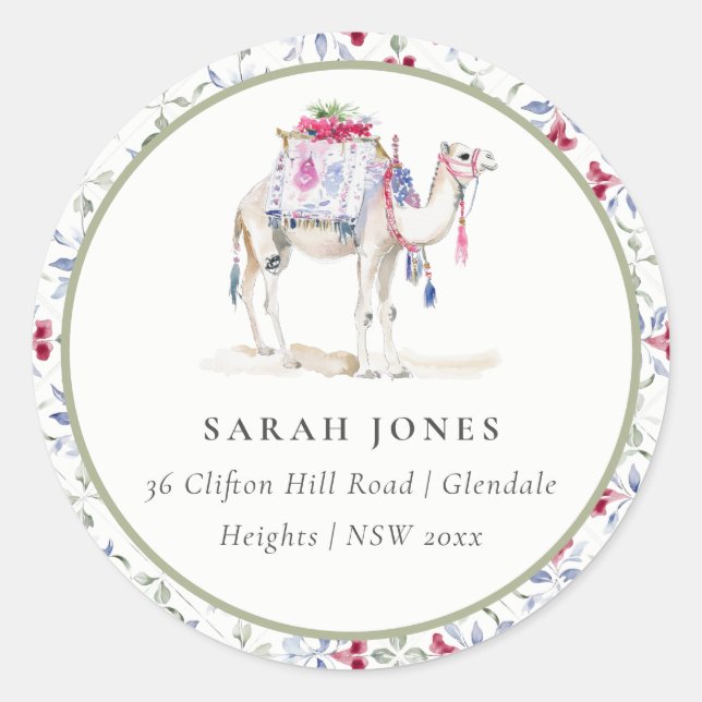 Tropisch marokkanischer Kamel Runder Aufkleber (Vorderseite)