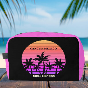 Tropisch Pink Black Palm Trees Custom Beach Girl Waschbeutel