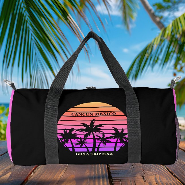 Tropisch Pink Black Palm Trees Custom Beach Trip Duffle Bag (Von Creator hochgeladen)