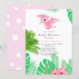 Tropisch Pink Dinosaur Niedlich Girl Baby Dusche Einladung