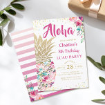 Tropisch Pink Gold Ananas Floral Luau Geburtstag Einladung<br><div class="desc">Tropisch Pink Gold Ananas Floral Luau Geburtstag</div>