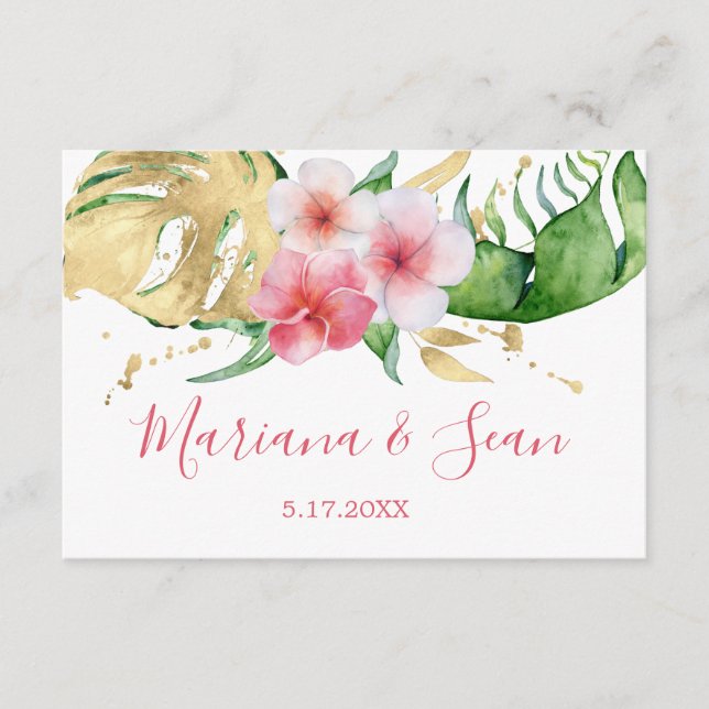 Tropisch Pink Peach Floral Wedding QR RSVP Karte (Vorderseite)