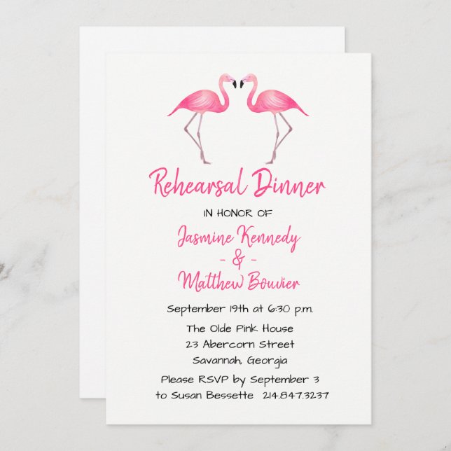 Tropisch Pink Probe Dinner Flamingo Wedding Einladung (Vorne/Hinten)