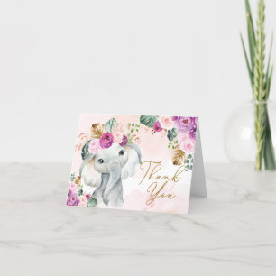 Tropisch Pink Violet Elephant Baby Dusche Geburtst Dankeskarte