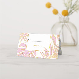 Tropisch rosa Blätter Moderne Hochzeitsbegleitung Platzkarte