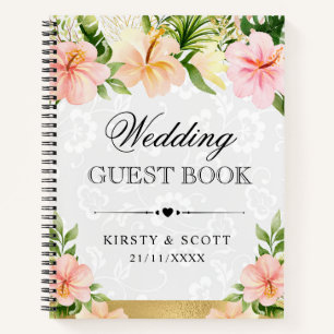 Tropisch-rosa Blume Hochzeiten Gästebuch Notizbuch