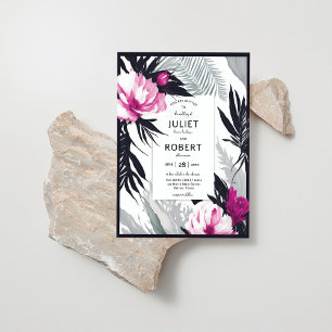 Tropisch-rosa Blume Palmblätterpilz Einladung