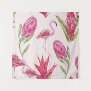 Tropisch rosa Blume, Protea, Paradiesvogel fl Wandteppich