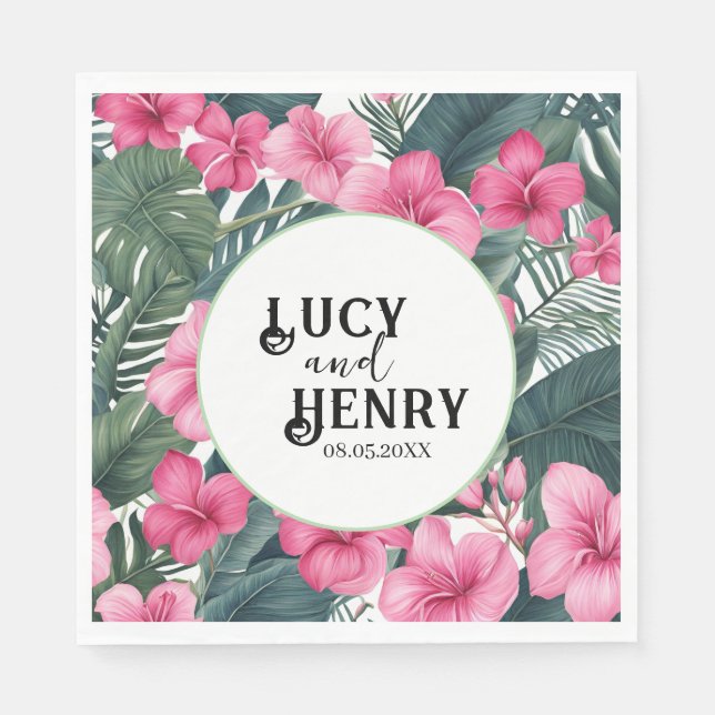 Tropisch rosa Feiertage Blumenzwiebeln Serviette (Vorderseite)